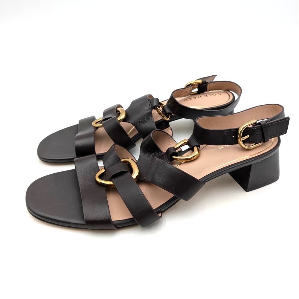 Cole Haan Lyanna Link Ankle-Strap Dress Sandals Women's Chocolate Size US9.5B